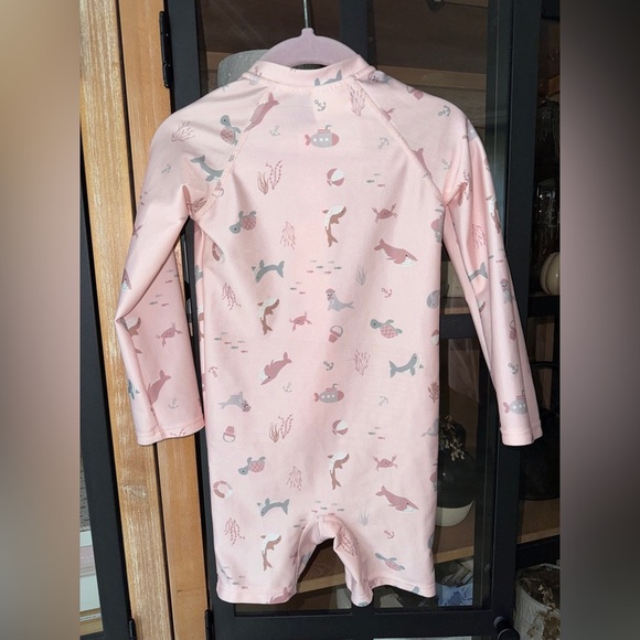 H&M rashguard one piece swimsuit romper long sleeve toddler girl zipper ocean - Picture 5 of 6